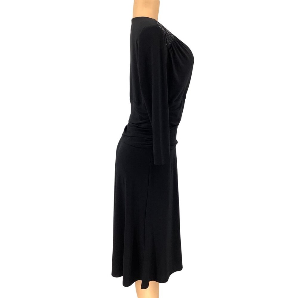 Chaps Highland Black Dress Medium iWith Sequined Shoulders 3/4 Sleeves & Midi NW - Picture 4 of 10